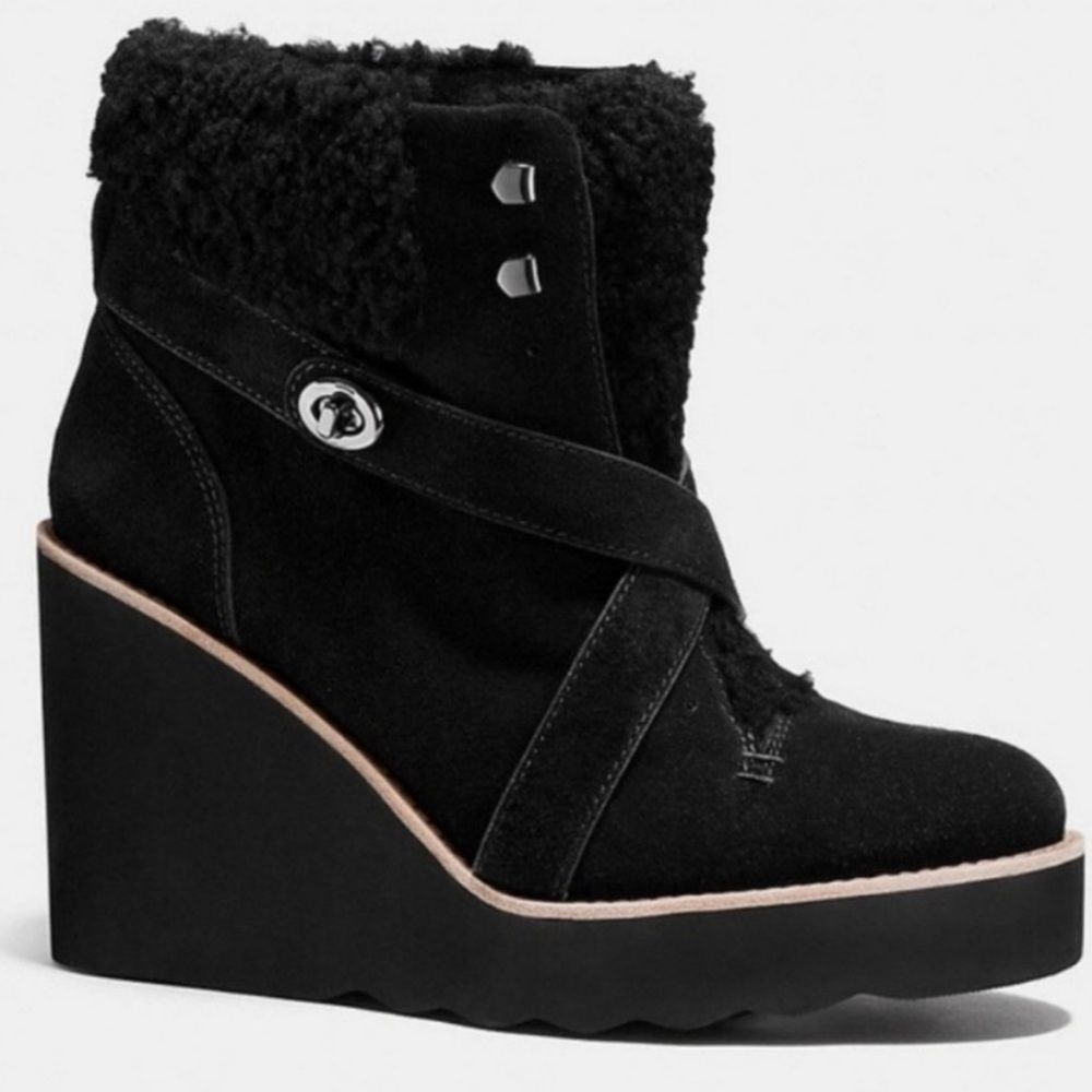 Coach Kenna wedge Heel  boots Black Size 9.5